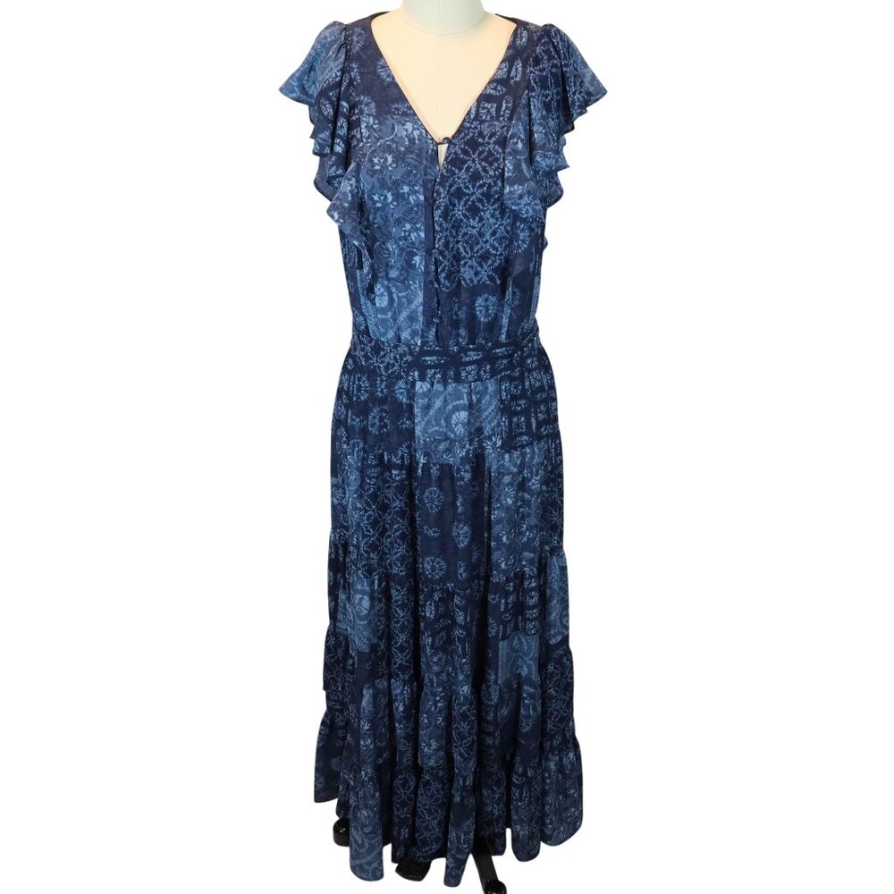 LAUREN RALPH LAUREN Patchwork Print Ruffle Fairy Maxi Dress Size 6 Boho Festival